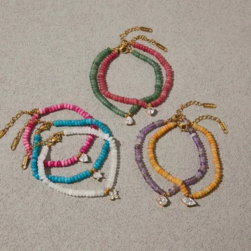 Women's Shiny Geometric Zircon Pendant Bracelet 1Pcs Natural Stone Elegant Jewelry for Graduation Birthday Gift