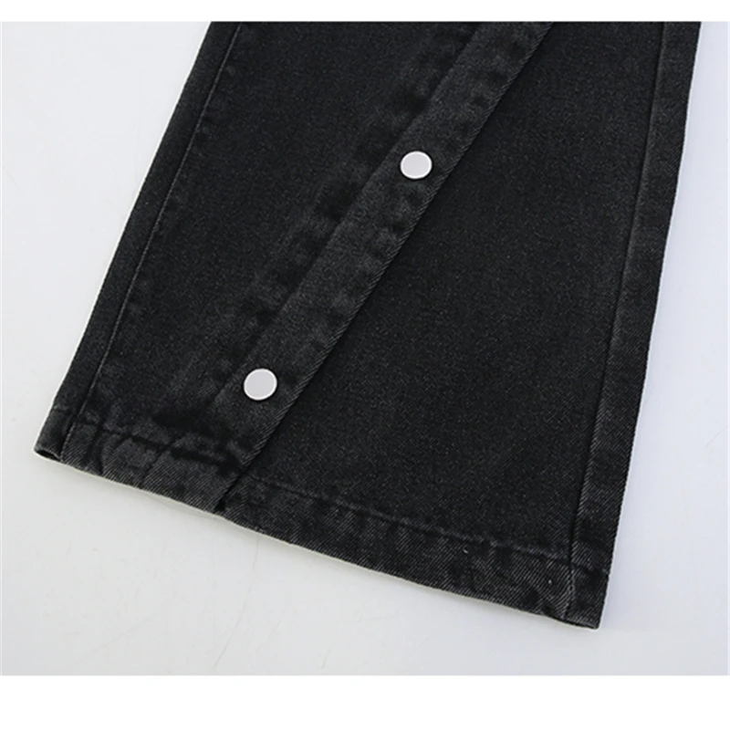 جينز أسود للأطفال كوري لخريف 2025 للفتيات المراهقات سروال دينم مستقيم غير رسمي مع أزرار بنطلون مصمم جديد للأطفال