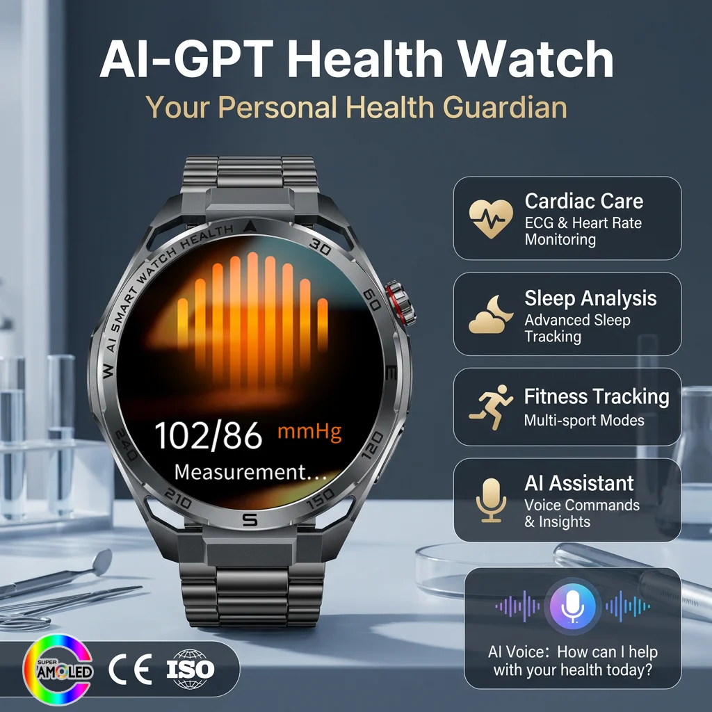 New Medical ECG Smart Watch Heart Health Analysis Blood oxygen Pressure BT call ECG Smart Watches Body Fat Fitness For Men Women