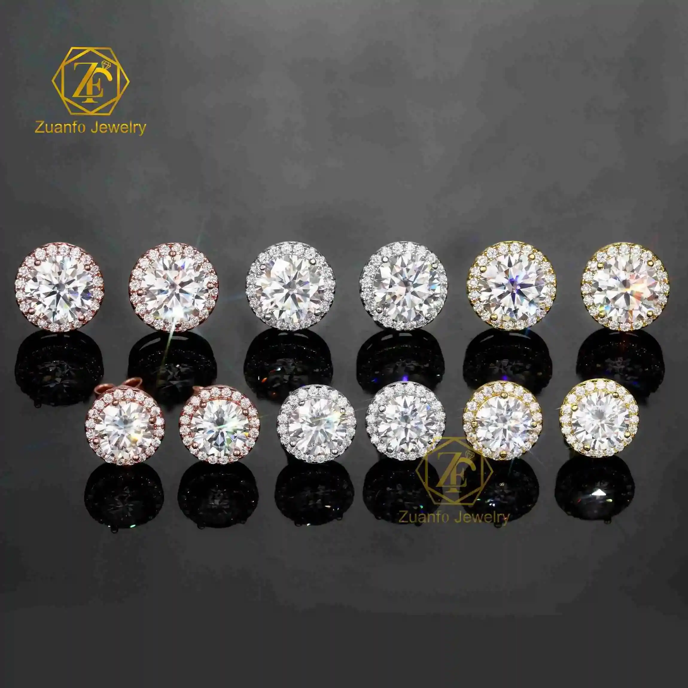 

Wholesale Price Pass Diamond Tester 925 Silver 6.5mm 8mm Round Brilliant Cut D VVS Moissanite Diamond Halo Earrings for Women