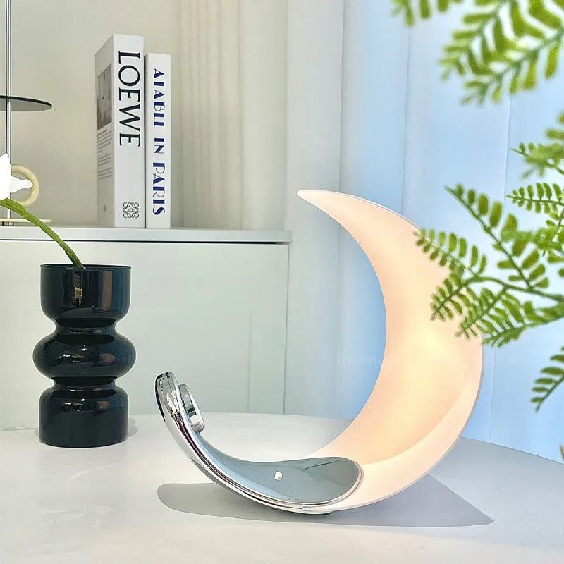 nordic moon scroll table lamp curved table lamp bedside decoration atmosfera led designer night light bedroom and study novo 2024 01