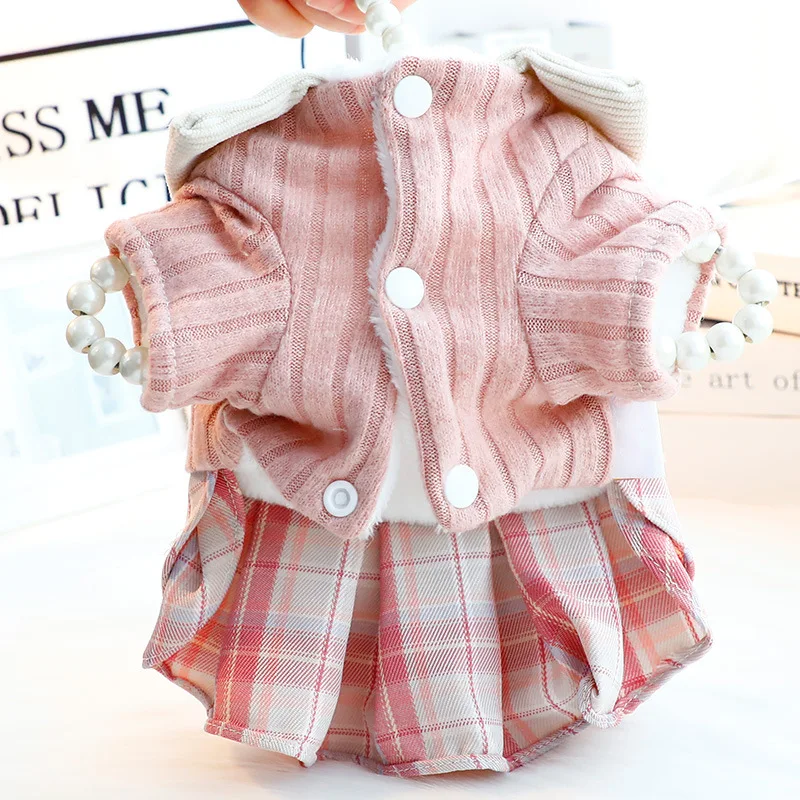 Dogs and Cats Winter Dress Tutu Plaid Design Female Pet Puppy Warm Coat Outfit