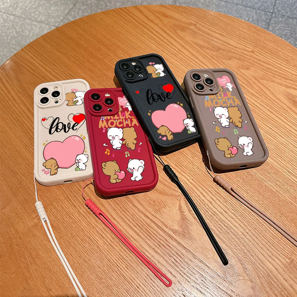 Cute Panda Cartoon Dudu Bubu Phone Case For IPhone 15 14 13 12 11 Pro Max Mini XR XS X 7 8 Plus Soft TPU Cover With Hand Strap