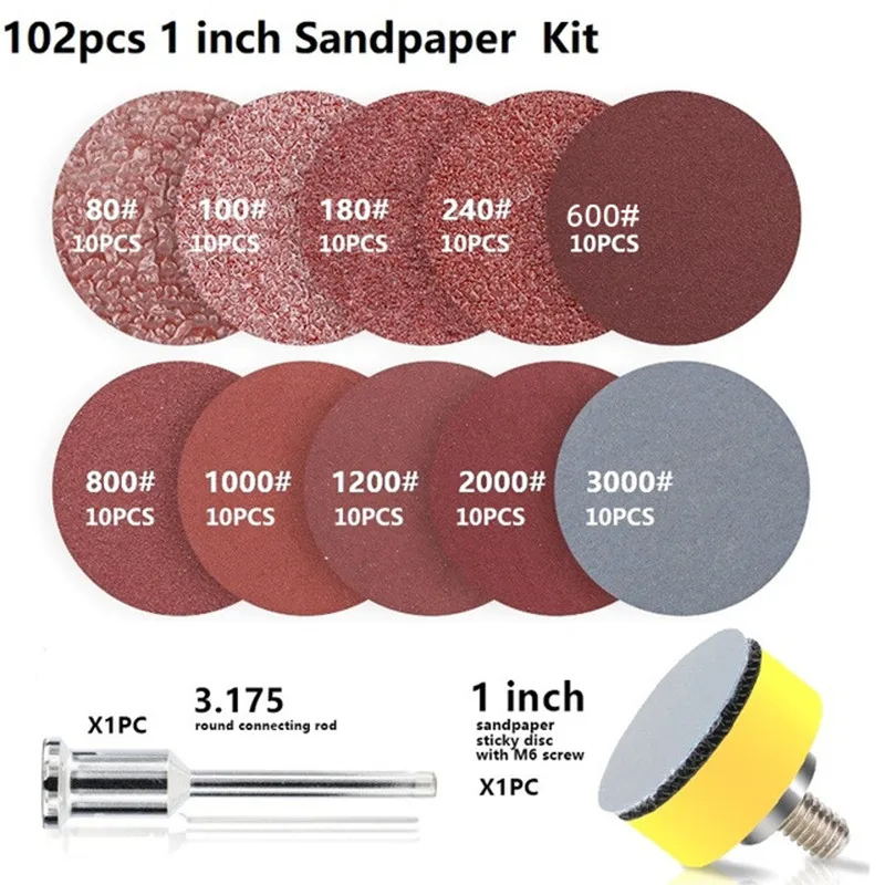 

52/102pcs Sandpaper Disc Kit 1 2 3inch Polishing Wheel with Abrasive Polish Pad Plate for Rotary Sander Tool Sanding Paper