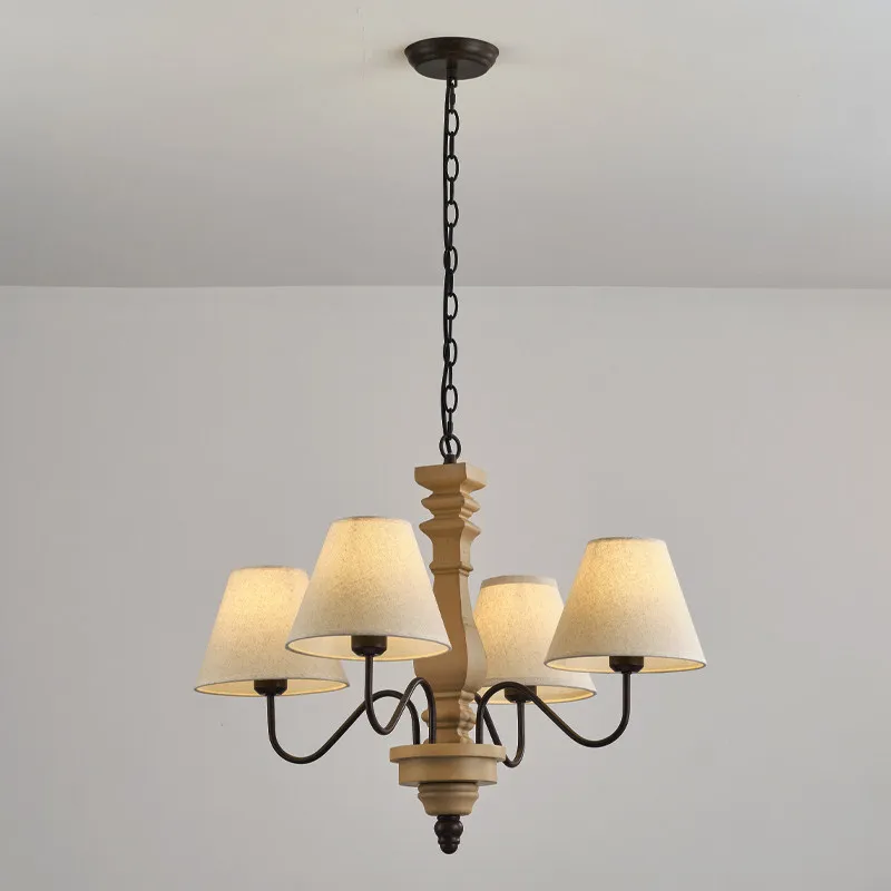 American Style Wooden Chandelier With Fabric Lamp Shade 4 Lights In Dining Room Bedroom Entryway French Hanging Chandeliers