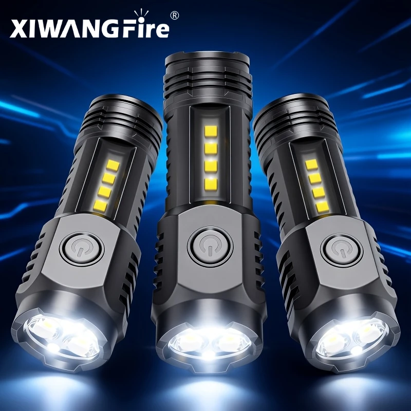 3LED+COB Super Bright Mini Flashlight USB Rechargeable,SD5304 5 Modes Pocket Torch with Clip for Outdoor Camping Emergency