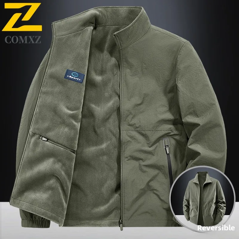 

Men Jacket 2025 Winter New Double-sided Fleece Windproof Warm Stand Up Collar Jacket Outdoor Casual Fashionable Men Zipper Coat