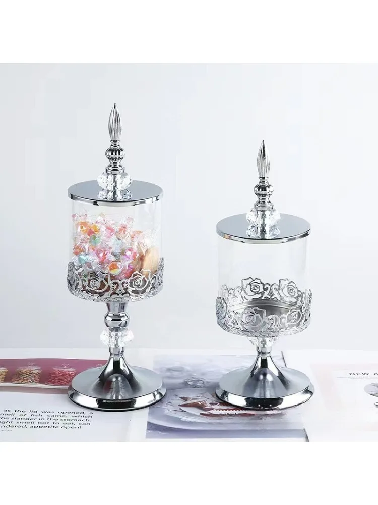 1pc Elegant Vintage European Candy Jar with Lid Transparent Metal Storage Container Living Room Storage Decoration Ornaments