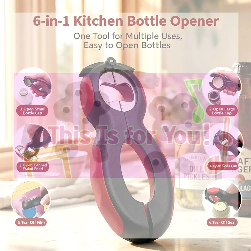 6 In 1 Bottle Opener Jar Lid Jar Opener Can Opener For Seniors With Arthritis Helping Hand Jar Opener For Weak Hands Easy Opener