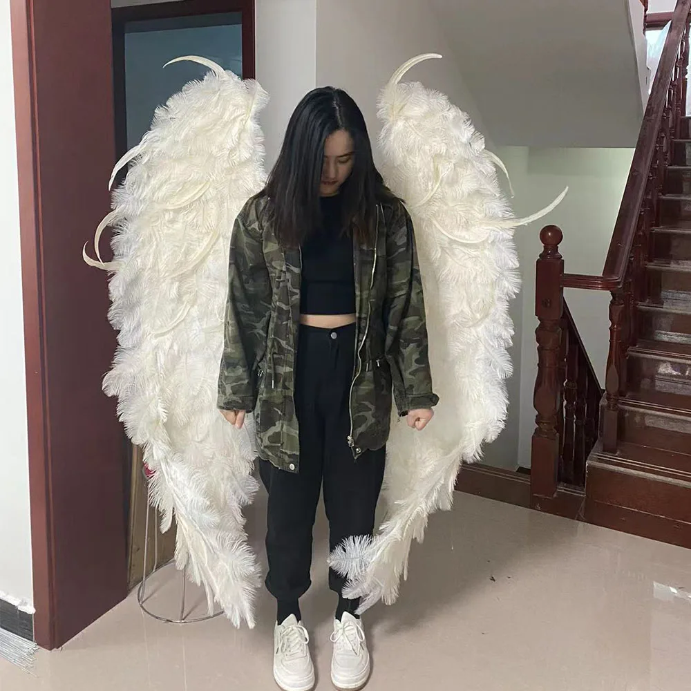 

Adult white ostrich hair angel wings wedding decoration holiday party cos activity stage performance props