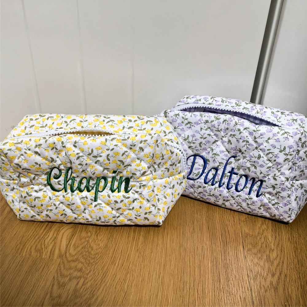 

Personalized Embroidery Name Floral Makeup Bag Girl's Travel Storage Bag Little Flower Toiletry Bags with Name Wedding Gift Bags