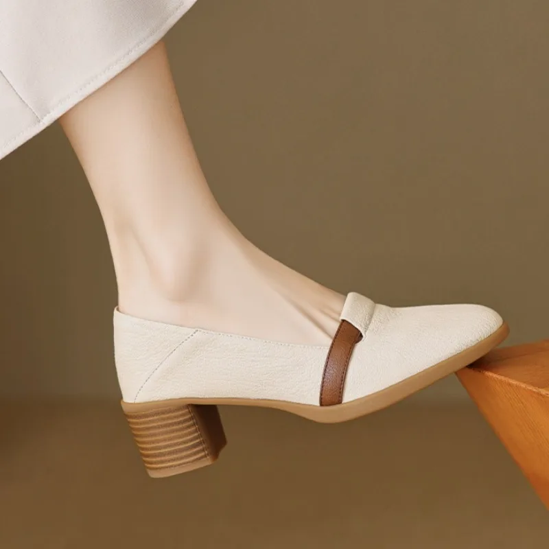 

New Women Shoes Exquisite Soft Leather High Heeled Loafers for Woman Comfort Soft Sole Casual Shoes Designer Shoes Zapatos Mujer