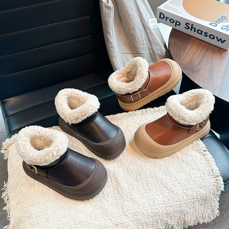 Children Casual Short Boots for Girls 2025 Winter New Fashion Korean Style Soft Sole Non-slip Versatile Princess Cotton Shoes