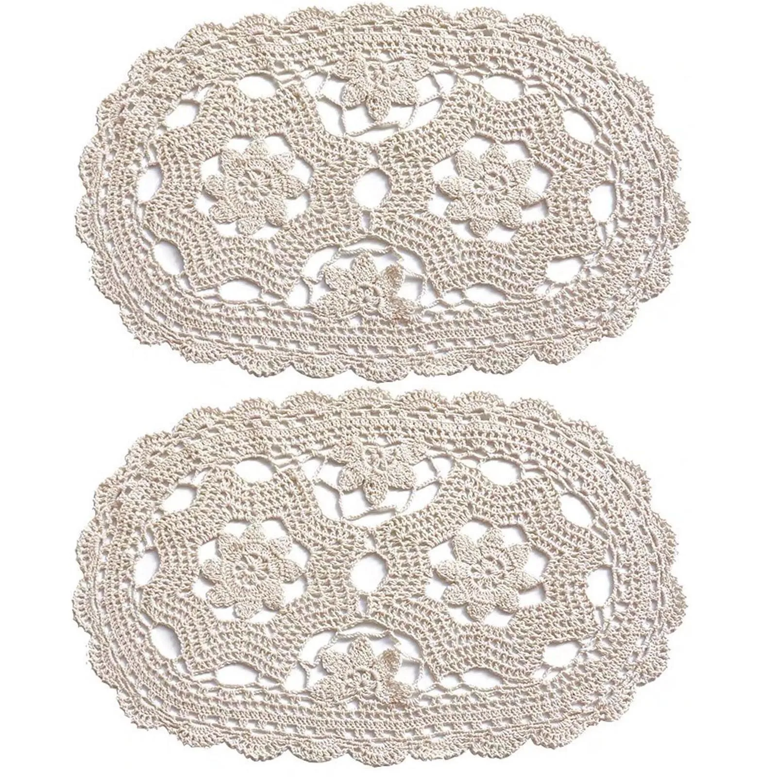 

BomHCS Oval Doilies Handmade Crochet Peach Flower Lace Doilies Sofa Decoration Cover Table Placemats Vase Pads Mats Doily 2pcs