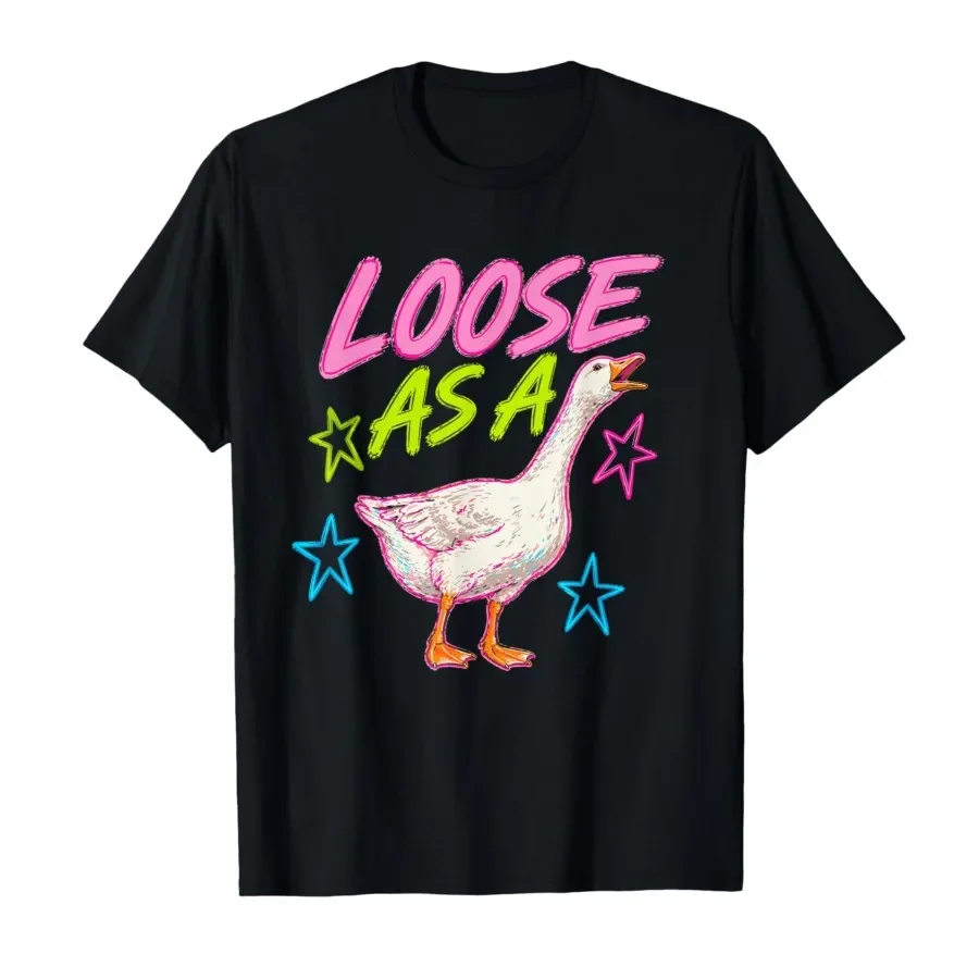 

Loose As A Goose Pink Silly Goose Party Humor Gen Z Meme T-shirt For Men Women 100% Cotton T Shirts Short Sleeve Tops 0501-3