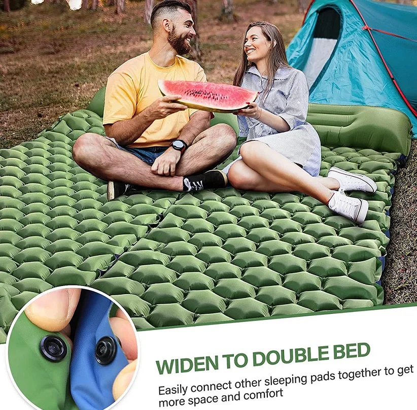 (1pcs) Outdoor Camping Mattress One Person Foot Pump Built In Moisture-proof Air Mattress With Pillow