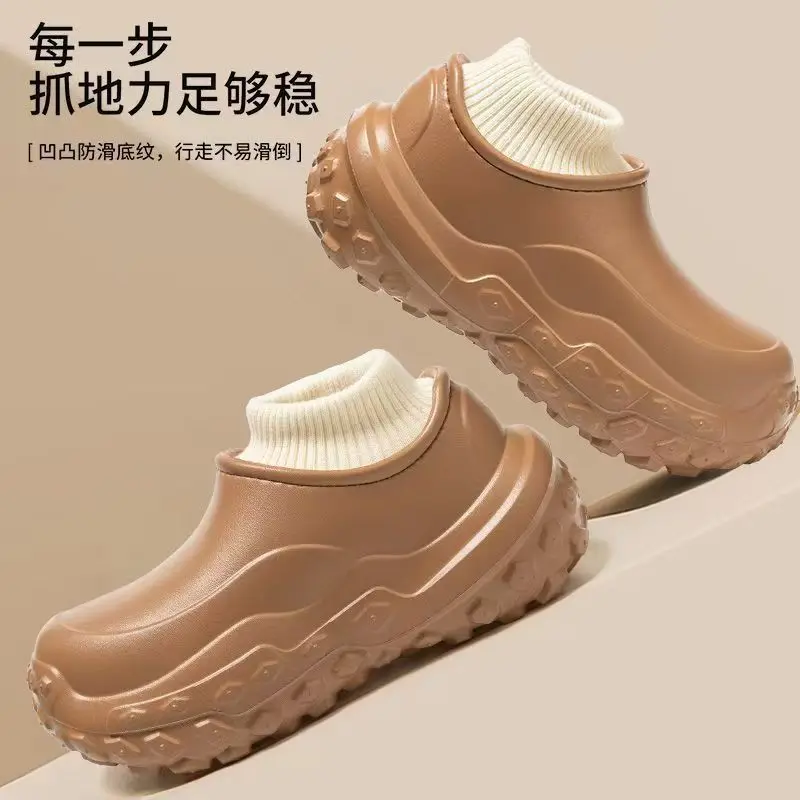 Popular warm heightening waterproof cotton slippers winter thick bottom non-slip heightening outer wear snow boots couple