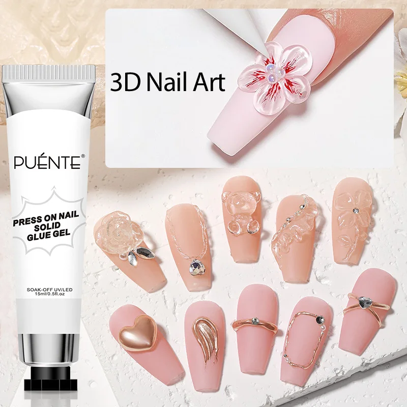PUENTE 15 مللي جل غراء الأظافر الصلبة للضغط على الأظافر نصائح غير لاصقة اليد ثلاثية الأبعاد نحت سهلة الإزالة نقع قبالة الأشعة فوق البنفسجية مسمار الفن هلام