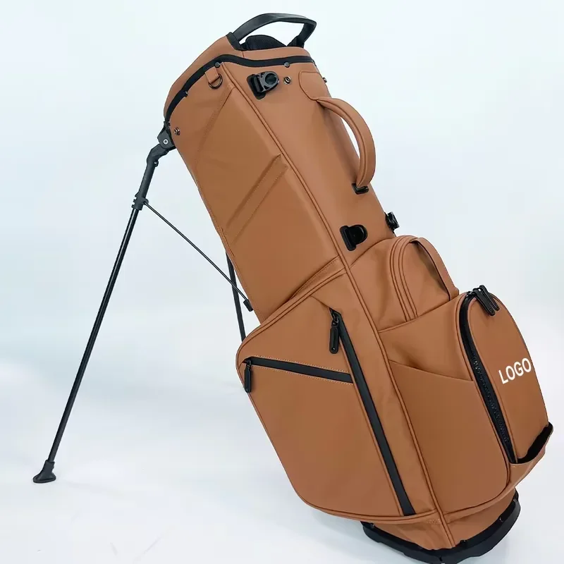 Custom Logo Embroidery Golf Stand Bag PU Leather Brown Sunday Golf Bag Lightweight Portable Sports Golfing Equipment