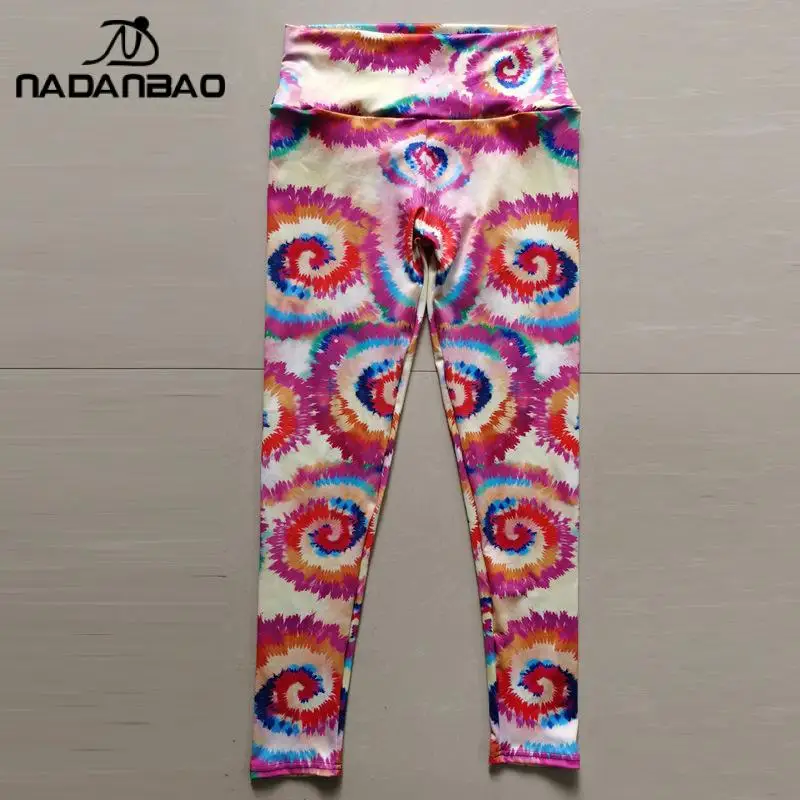 Nadanbao damskie legginsy z wysokim stanem modne seksowne spodnie do ćwiczeń dziewczyny damskie Tie-Dye elastyczne brzoskwiniowe spodnie do jogi