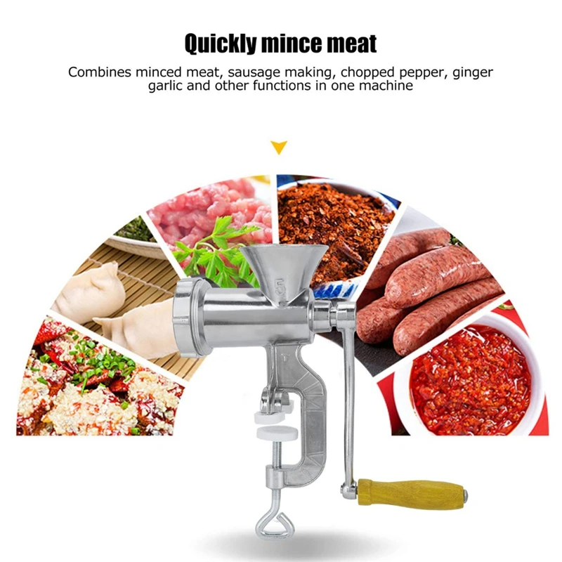 Aluminum Alloy Manual Meat Grinder Sausage Maker. Multi-Functional Kitchen Tool for Grinding Spices, Peppers-A63M