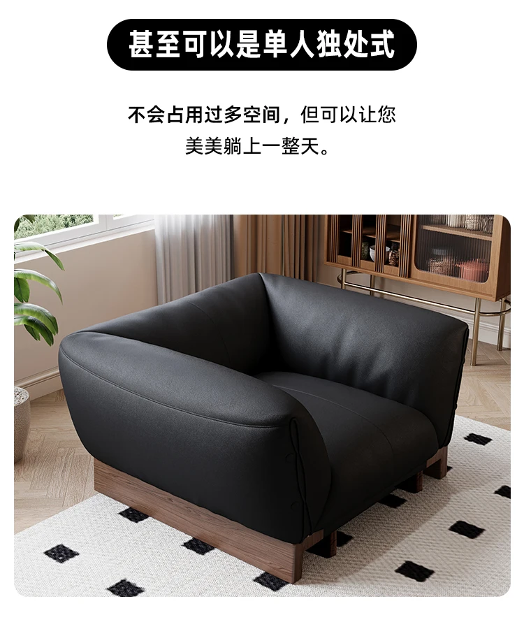 Sofa Kulit, Perancis Premium Minimalis Italia, Sofa Baris Lurus Retro, Sofa Awan