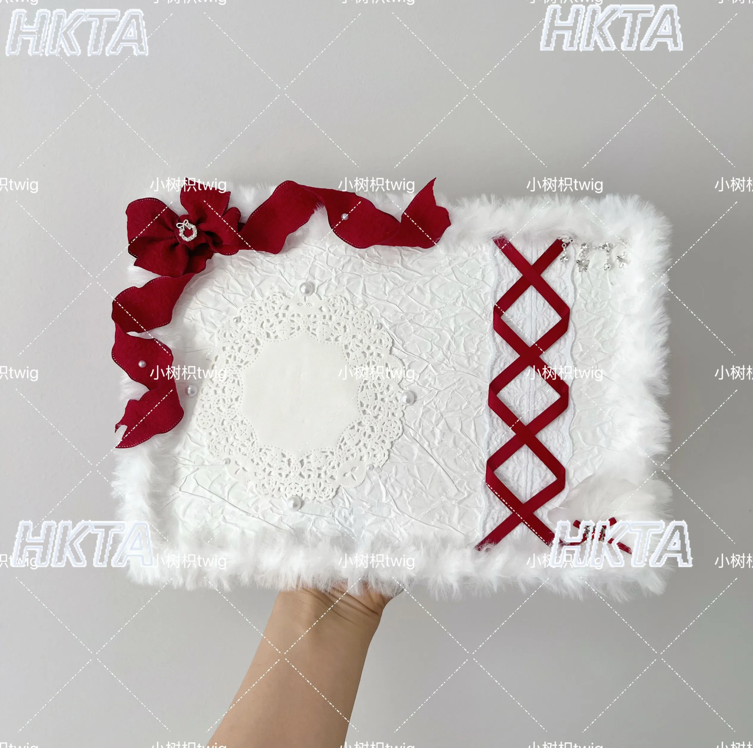 Finished White Lace Plush Ribbon Bow Color Matching Sweet Cute Pain Board Accessories Women DIY Handmade Tote Bag Decoration