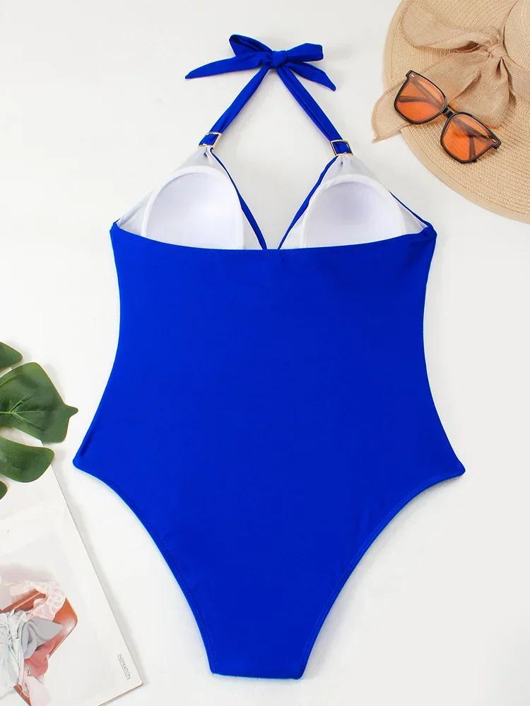 UETEEY 2025 New Summer Swimwear One Piece Swimsuit Sexy Leopard Laced Up V Neck One Piece Bikini Women Swimsuit Beach Bikini