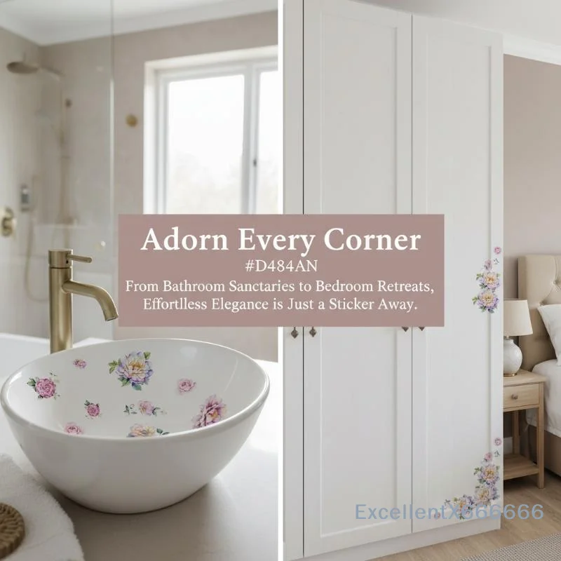 1PCS Colorful Flower Bathroom Wall Sticker, Universal Pastoral Floral Decal For Sink And Bathtub