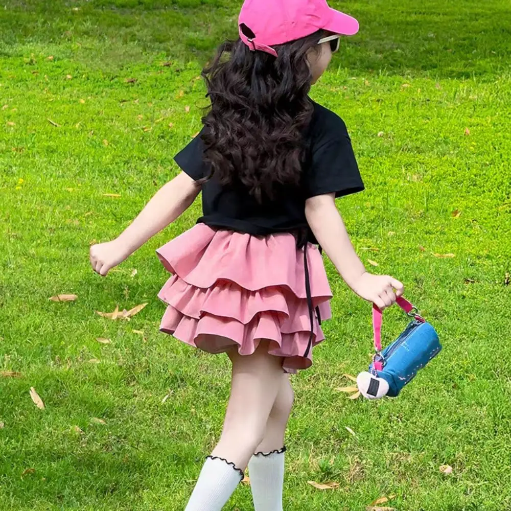 

Элегантный комплект Y2K: плиссированная юбка-кейк с бантом и футболка для девочек-подростков, облегающий крой, милый комплект одежды для девочек