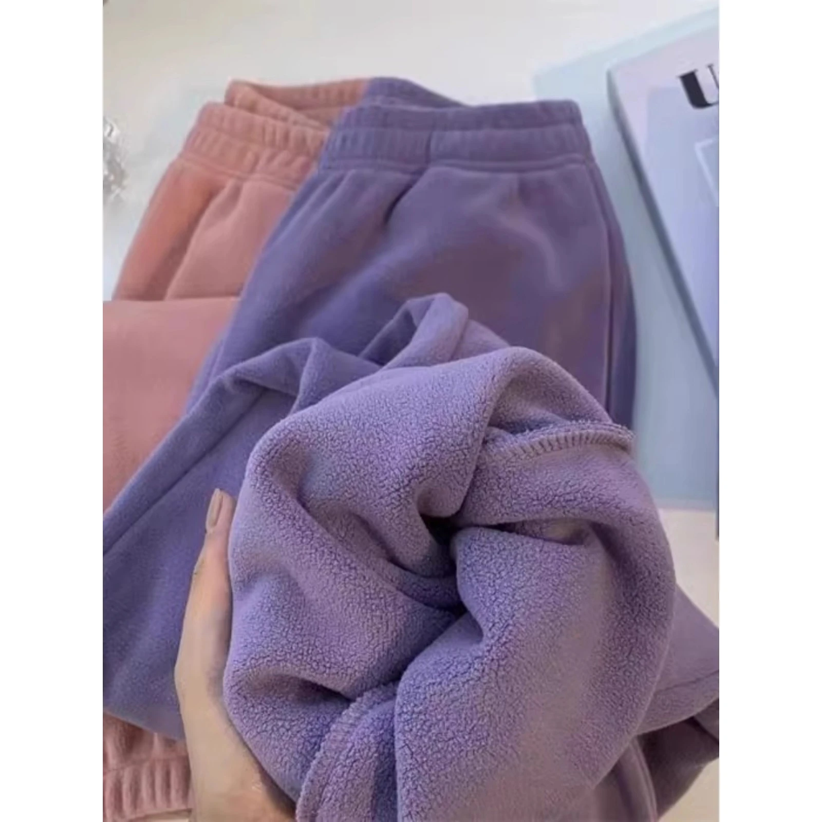 

plus Size American Sle Fce Lined Loose Fit Home Pants for Men And Women Warm Comfortable Long Pants Double Sided Polyest...