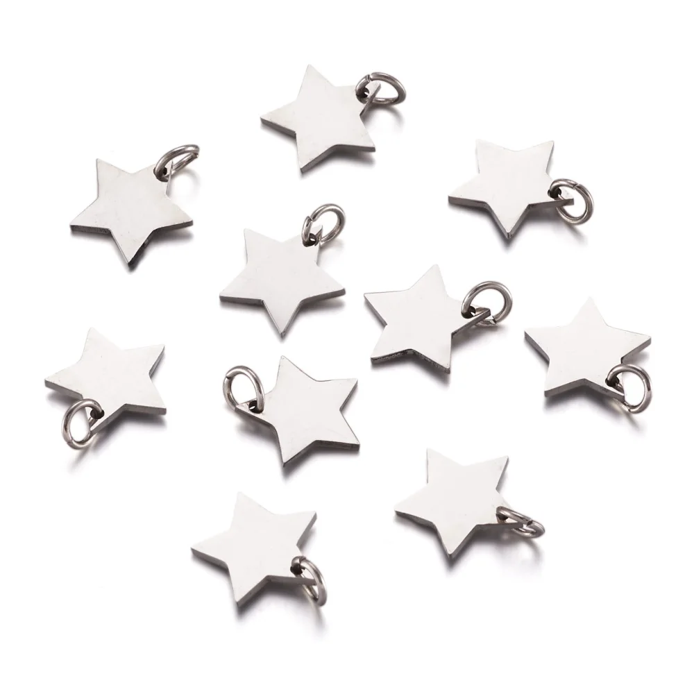 10Pcs Stainless Steel Small Star Pendant Flat Charms With Open Jump Ring For Necklace Bracelet Earring Dangle DIY Jewelry Making