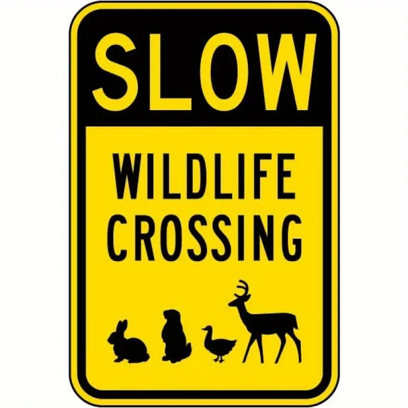 2D Metal Sign Slow Moving Wildlife Crossing  Retro Rustic Style Farmhouse Wall Decor for Roadside Garden Garage Man
