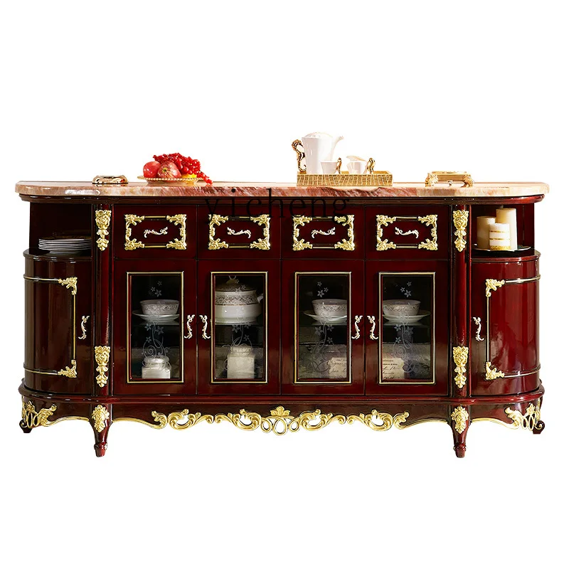 

ZK European side cabinet solid wood red sandalwood marble surface arc storage cabinet wine cabinet