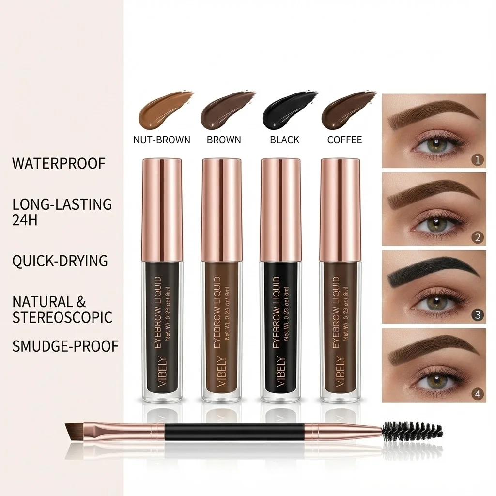 Highly Rated 4-Colors Liquid Eyebrow Pomada - Waterproof, Ultra-Fine Tip for Hair-Like Strokes, All-Day Wear
