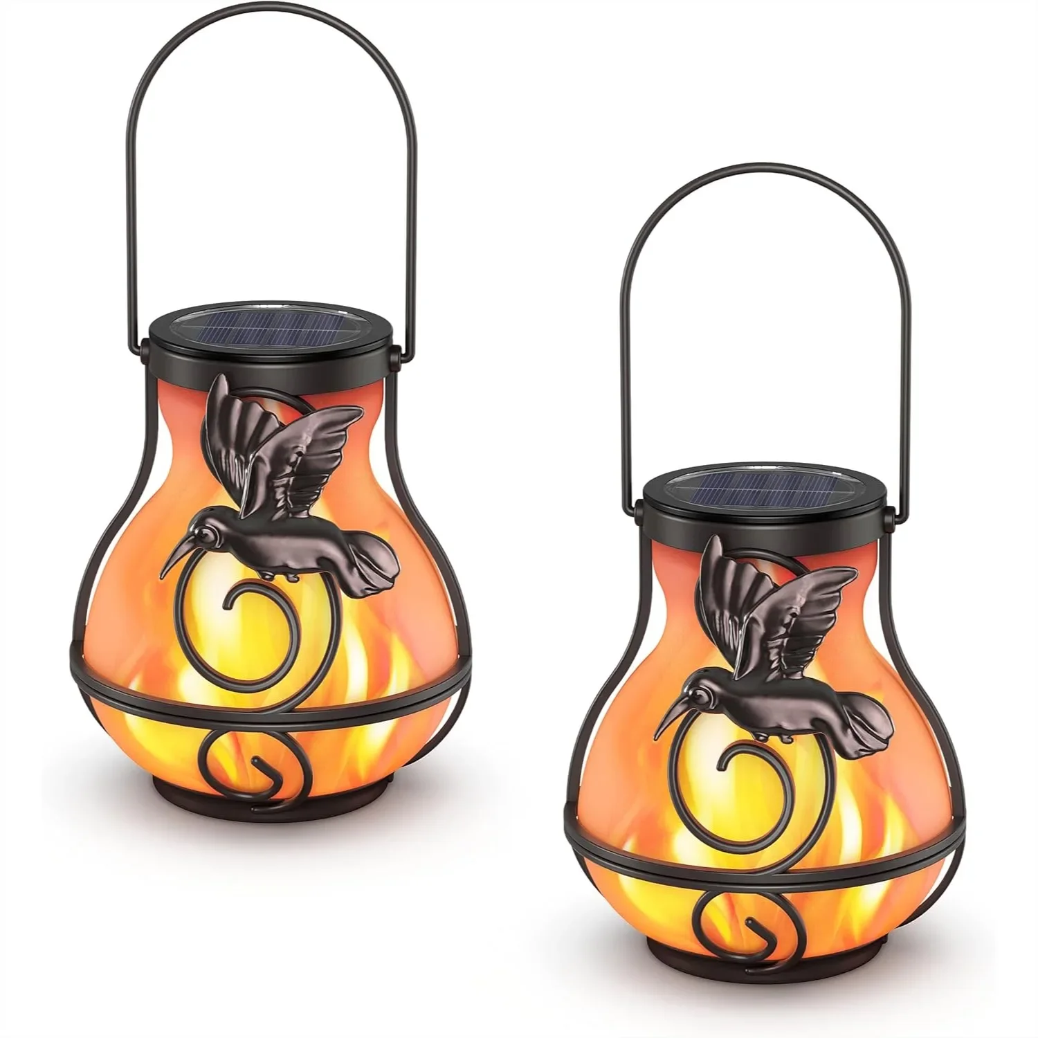 

2 Pack Solar Lanterns Outdoor Waterproof Hanging Hummingbird Flickering Flame Light Garden Decor For Outside Patio Pathway Yard Birthday Gifts