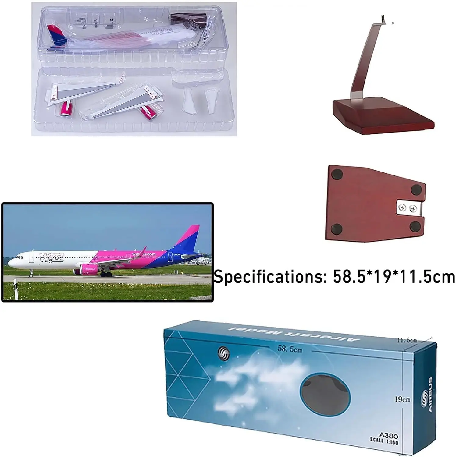 

A320 47cm Airlines Plane 1:80 Scale NEO Wizz Airplane Model Simulation Aircraft Resin with Wheels and Lights Collection Display