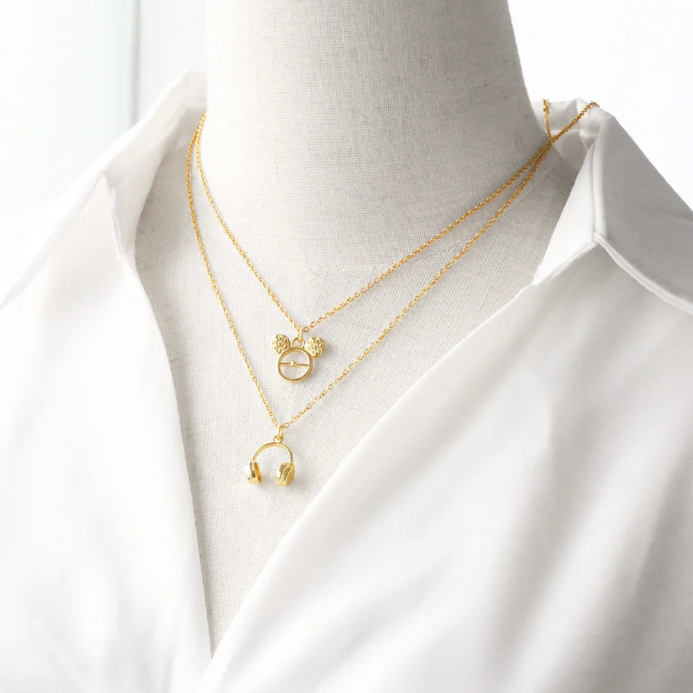 Cute Gold Plated Little Bear Necklace for Women CZ Crystal Fairy Mouse Head Necklaces Tiny Jewelry Gifts nkep40