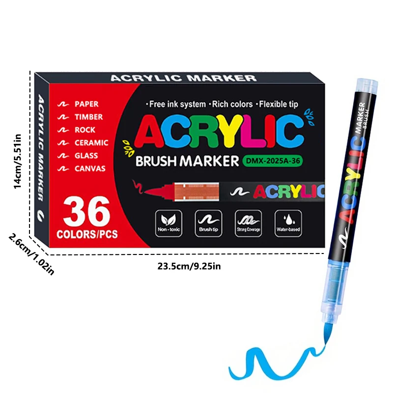 Acryl markeringen Penseeltip verfmarkering 12-72 kleuren acrylverfpen voor Rock Canvas Hout Keramiek Volwassen Kleurplaten DIY Ambachten