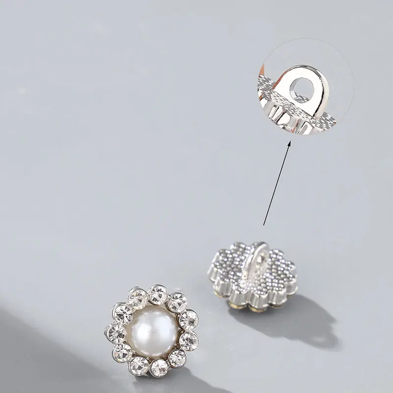 10pcs 12/15/18/20mm Fashion Sunflower Shape Rhinestone Pearl Buttons For Shirt Coat Dress DIY Sewing Button Clothing Accessories