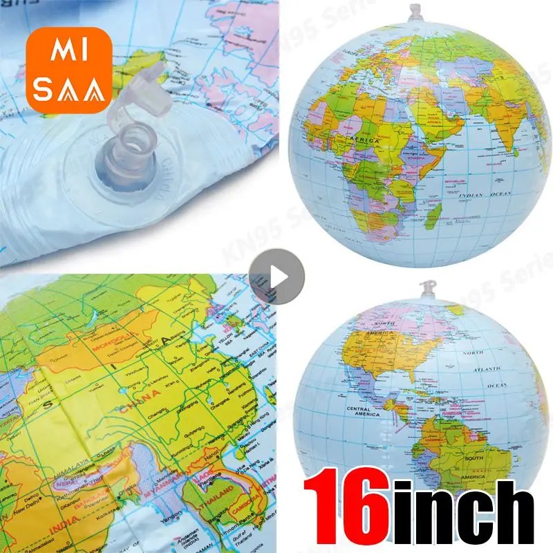 1PCS 16inch Beach Ball Early Educational Inflatable Earth World Geography Ocean Globe Map Balloon Kid Toys Home Decor Ornaments