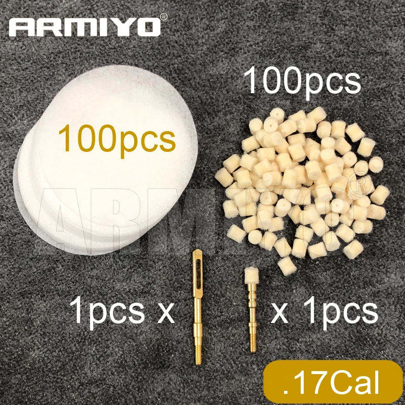 Armiyo Gun Chamber Cleaning Wool Felt Pad 6cm Diameter Patches with Brass Jag Puller Holder Solid Slot Tips for .17Cal ~ .38Cal