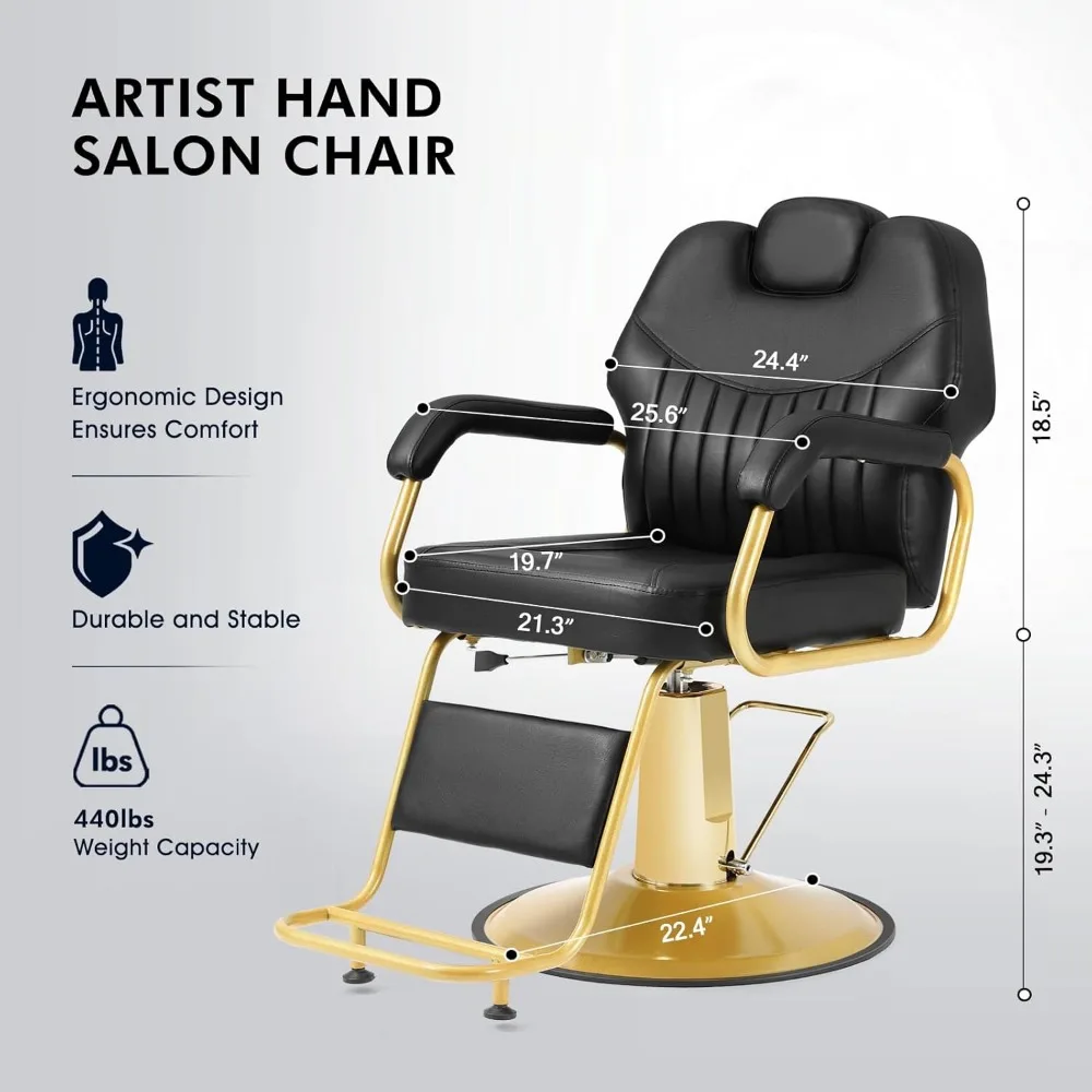 Barber Chair ，Barber Chair, Hydraulic Recliner Salon Chair 360 Degree Swivel With Adjustable Headrest, Wide Seat, Sh