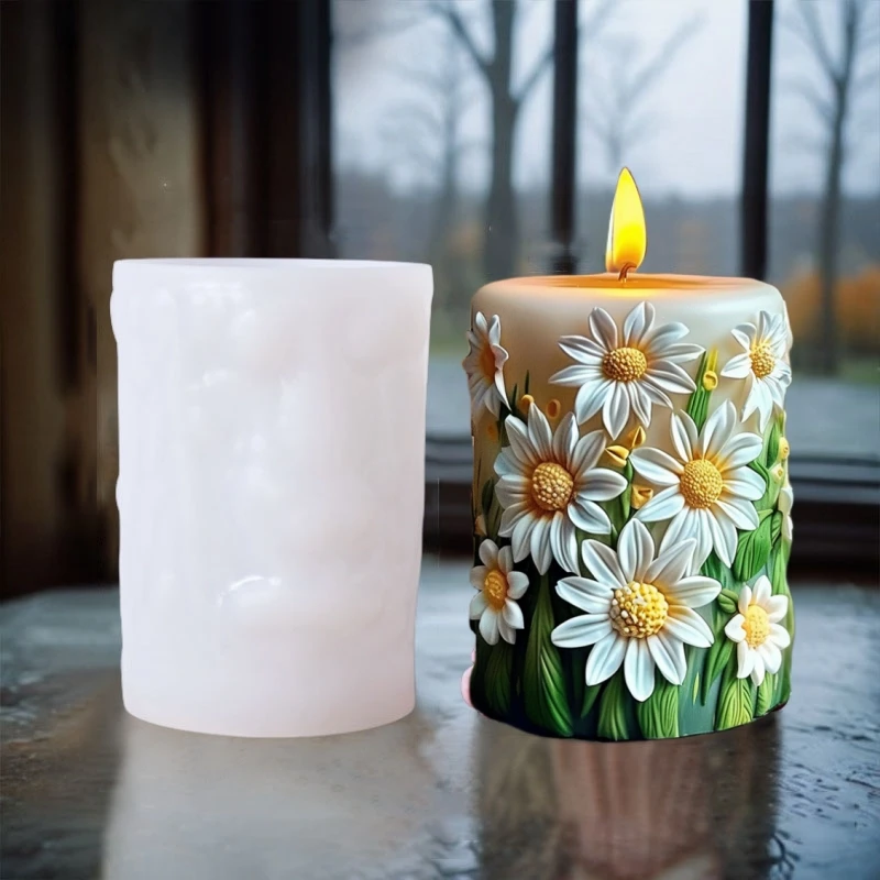 DIY Chrysanthemum flower relief cylindrical candle silicone mold flower bouquet relief resin mould blooming flower gypsum molds