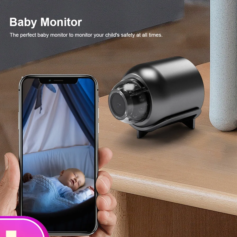 720P Mini Camera w Motion Detection Surveillance Camera 140° Wide Angle Small Indoor Camera for Android/For ios Wireless Monitor