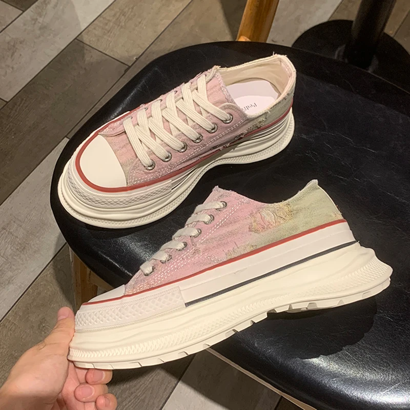 

6CM New Women's Gradient Color Canvas Sneakers Lace-up Comfortable Shoes Fashion Outdoor Multi-functional Sports Canvas Shoes