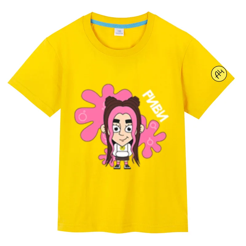 Футболка А4 RIVI PINK New Cute А4 Риви Print Summer Cotton Children T-shirt Short Sleeves Girl T Shirt Casual Clothing