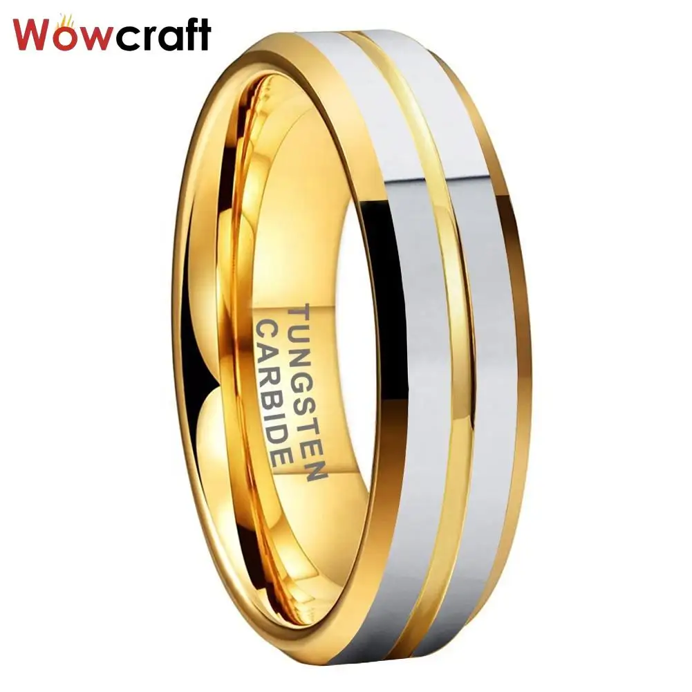 Two Tone Gold Plated Tungsten Finger Ring for Men Women Fashion Engagement Wedding Band