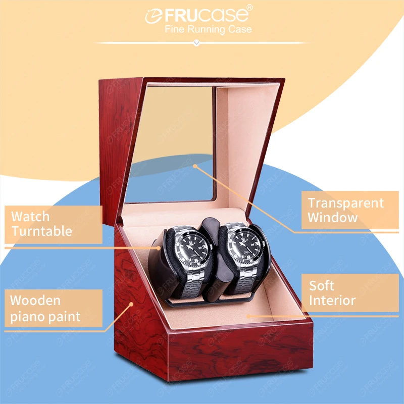 FRUCASE Double Watch Winder For Automatic Watches Watch Box USB Charging 2+0 with Battery Option