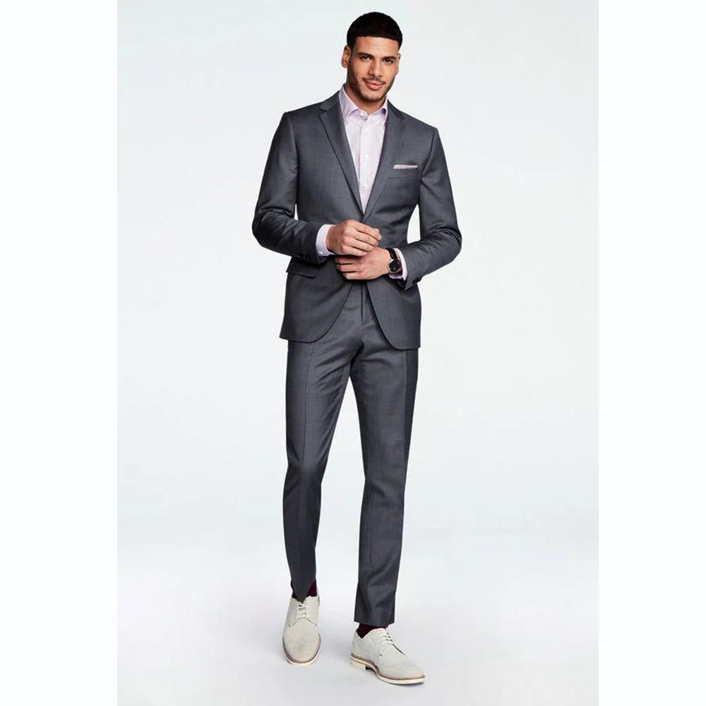 

Smart Causal Grey Men's Suits Notch Lapel Single Breasted 2 Piece Jacket Pants Trajes Para Hombre Slim Fit Daily Office Prom Set